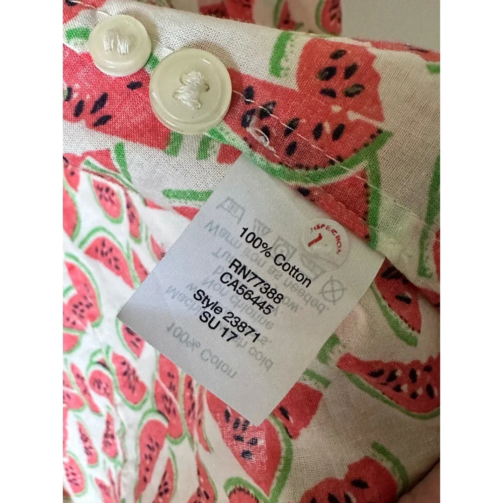 J.Crew Perfect Fit Watermelon Print Cotton Button Down Shirt White Red L 23871